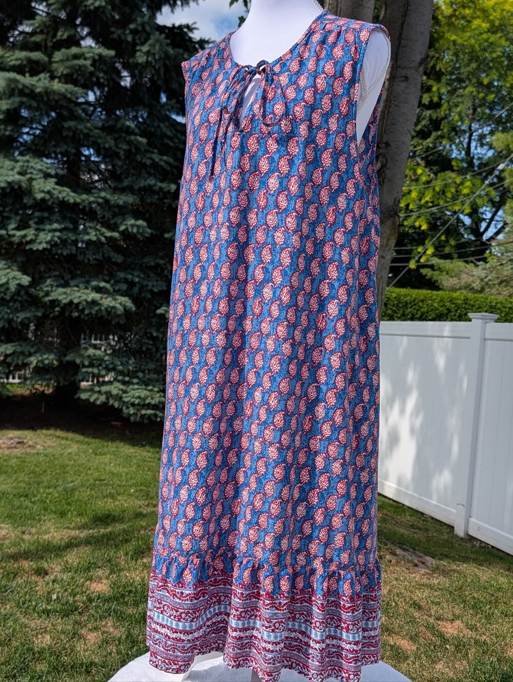 Beachlunchlounge Red White & Blue Paisley Sleeveless Tank Dress Size Large READ